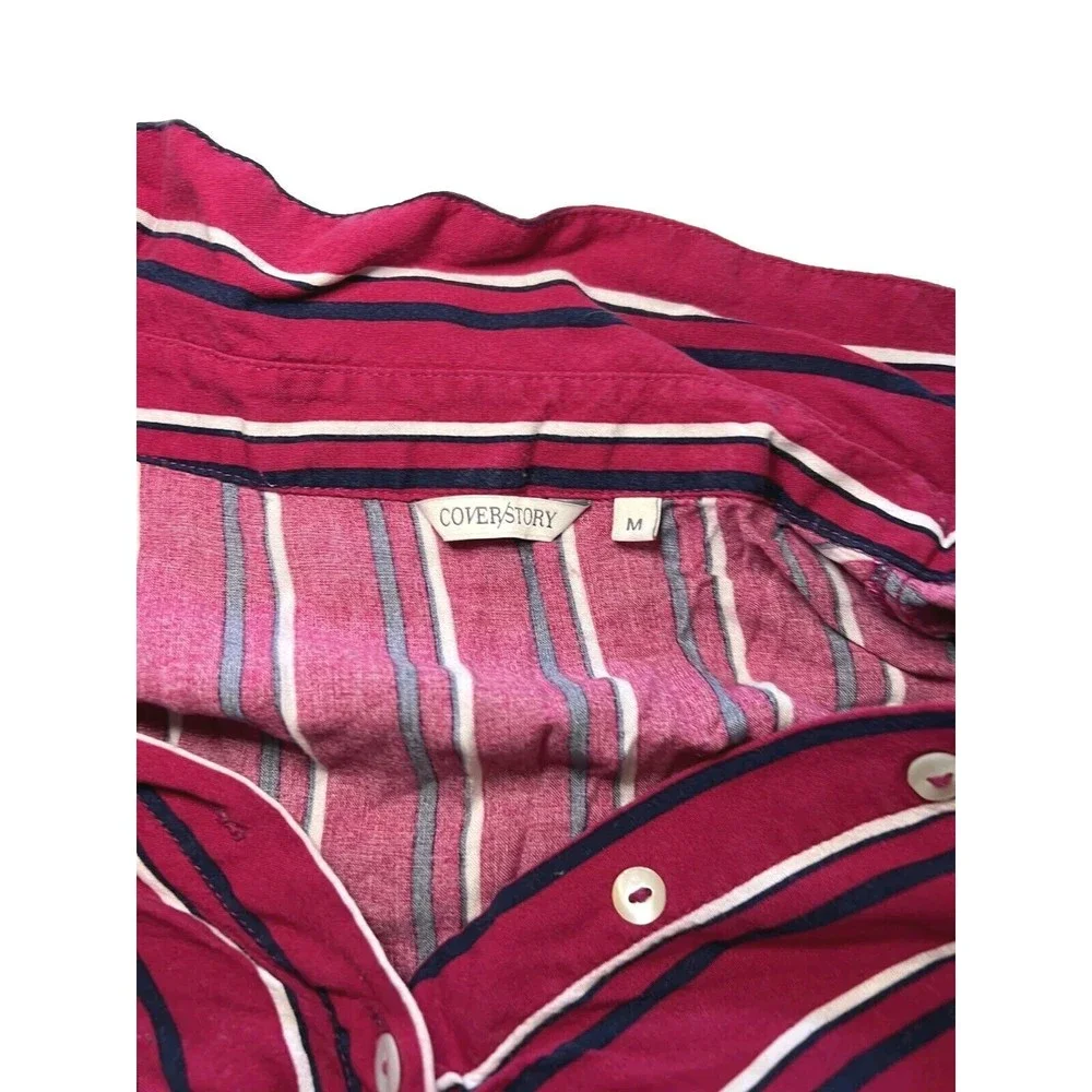 Cover Story Womens Maxi Dress Burgundy Red Striped Size M 3/4 Sleeve Button Up - Picture 7 of 10